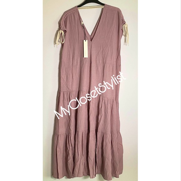 Anthropologie Tiered Pinch Maxi Dress NWT New Large pink Flowy SO FLATTERING! - Picture 7 of 10